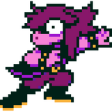 A sprite of Susie in her Dark World form from Deltarune. She is shocked and has huge eyes. Her body is angled to the right.